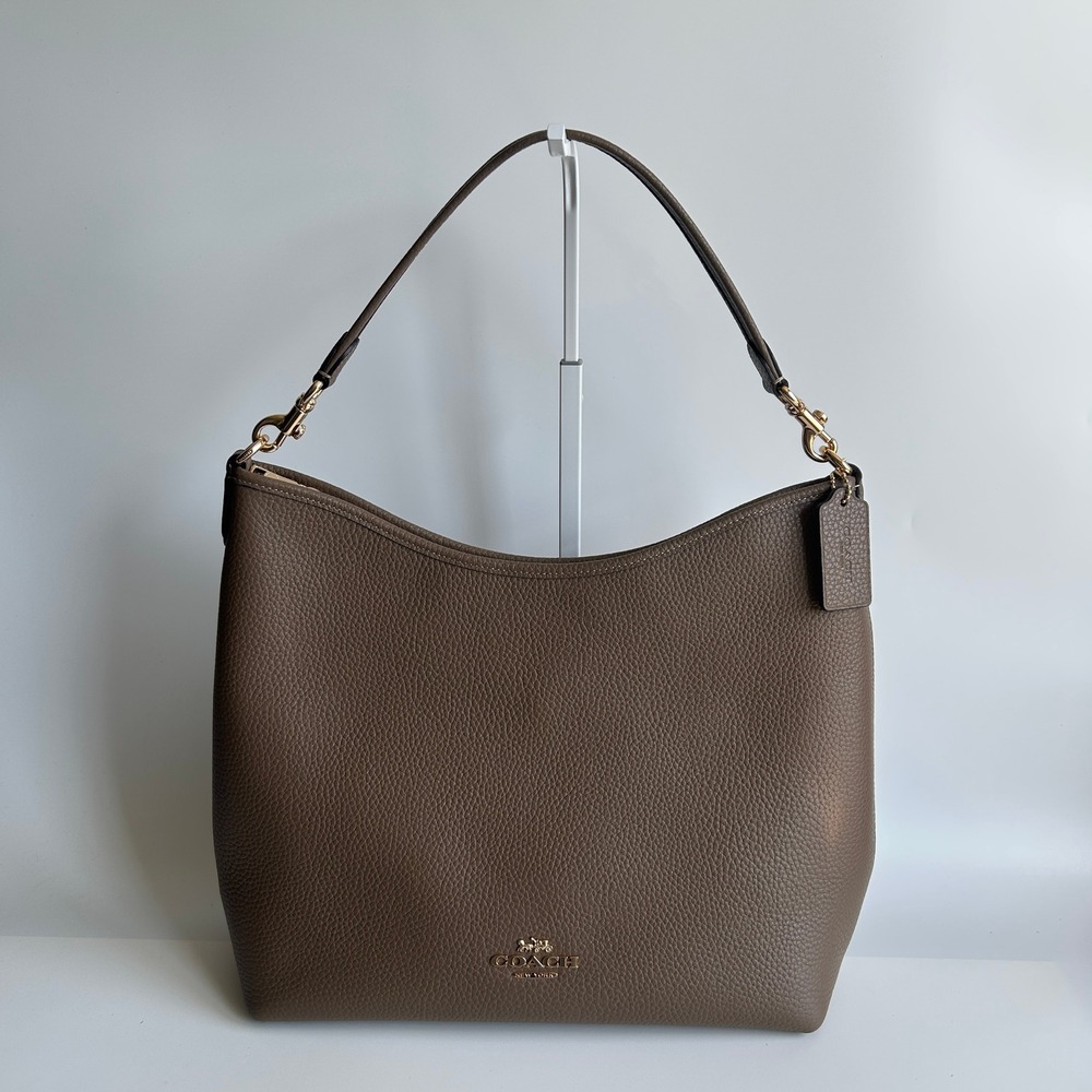 Coach Laurel Large Shoulder Bag Dark Stone Pebbled Leather CY684